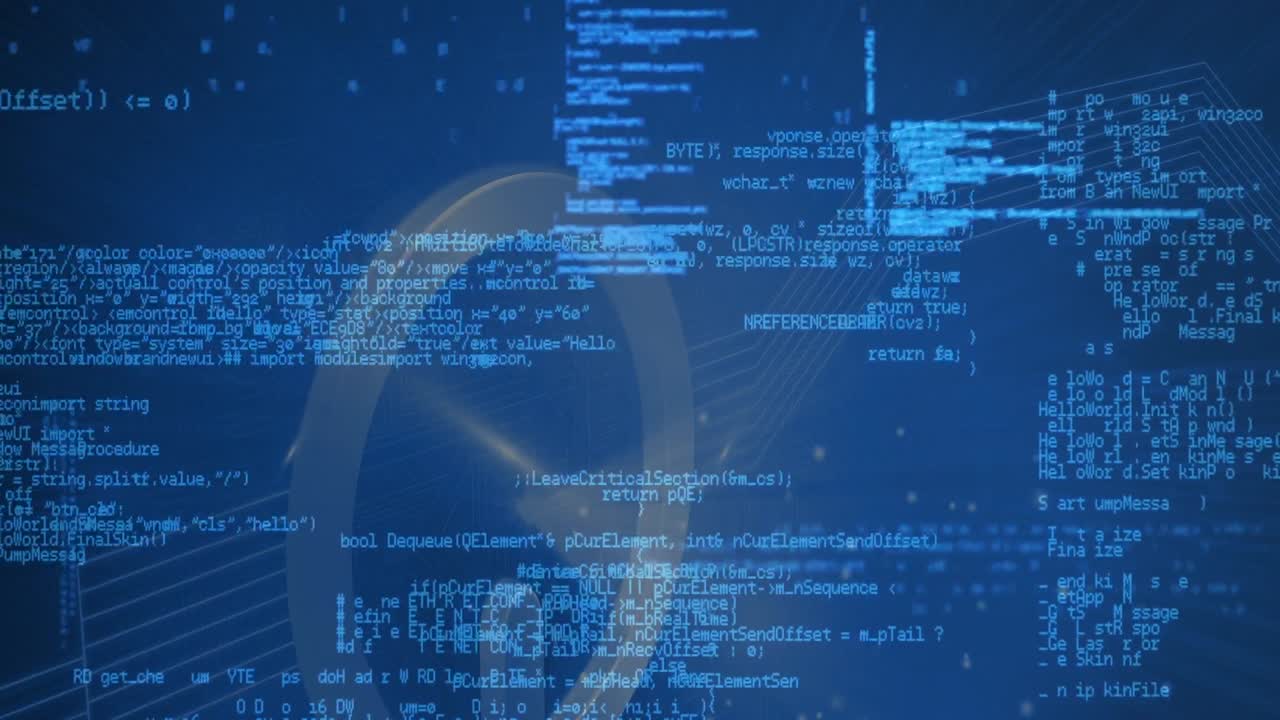 Animation of data processing and start button on blue background