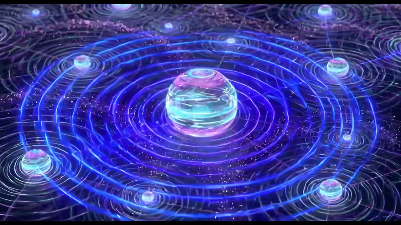 Rete digitale astratta di sfere di energia pulsanti.