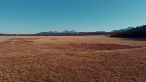 4K-Drone-fly-over-open-country-field-in-the-Sawtooth-Mountains,-Stanley-Idaho