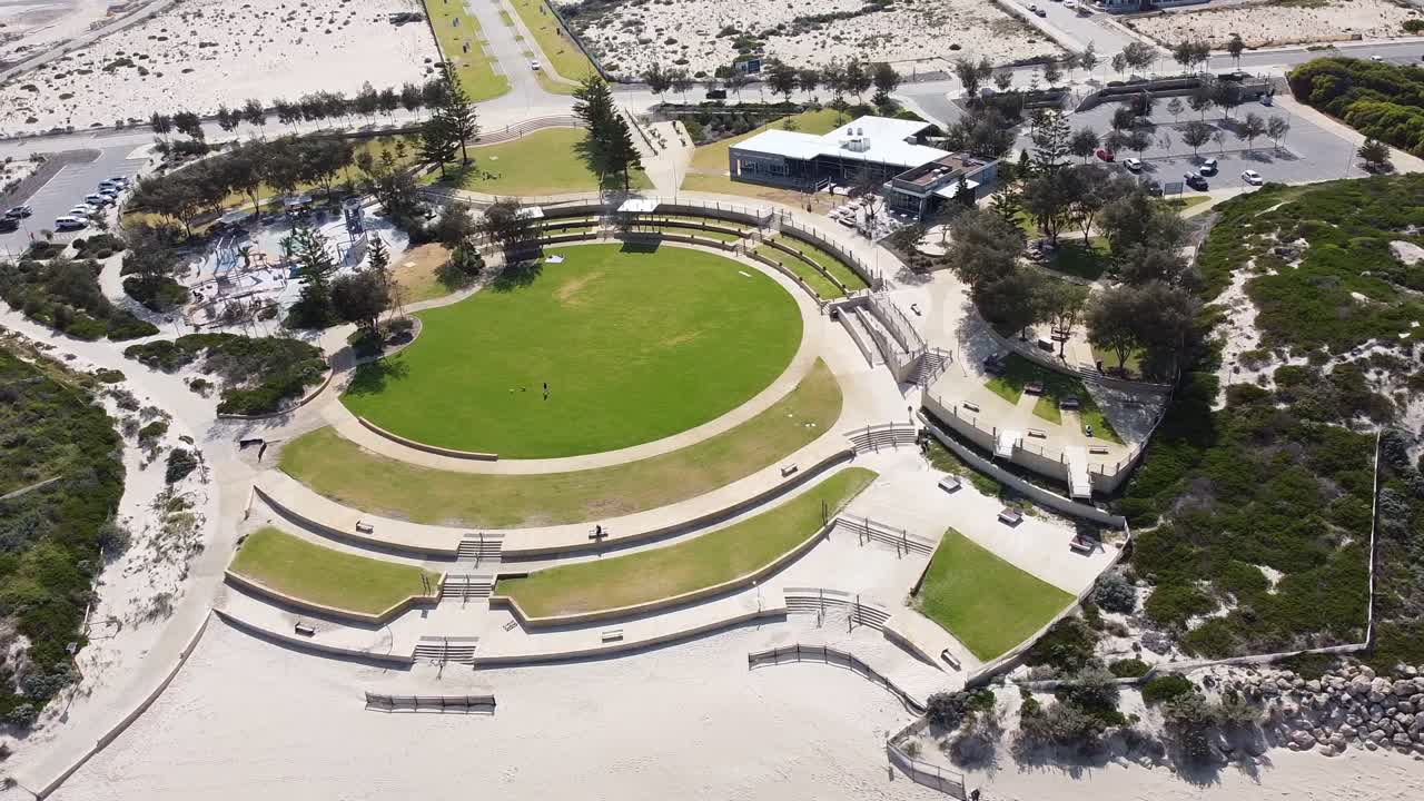 High aerial view over Shorehaven beach shipwreck park and surrounding area, Perth - Australia