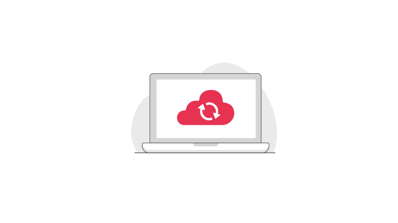 Animated Laptop Displaying Cloud Synchronization Icon