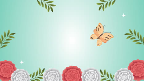 beautifull flowers garden and butterflies flying animation