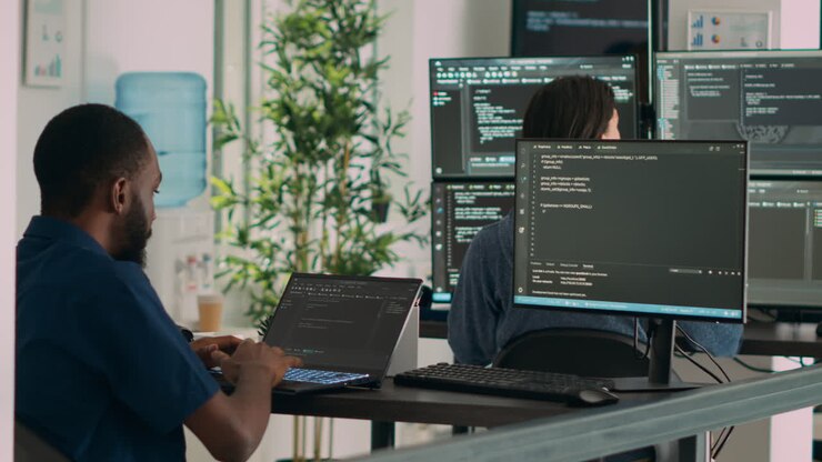 Database programer working on html script code to develop program app server