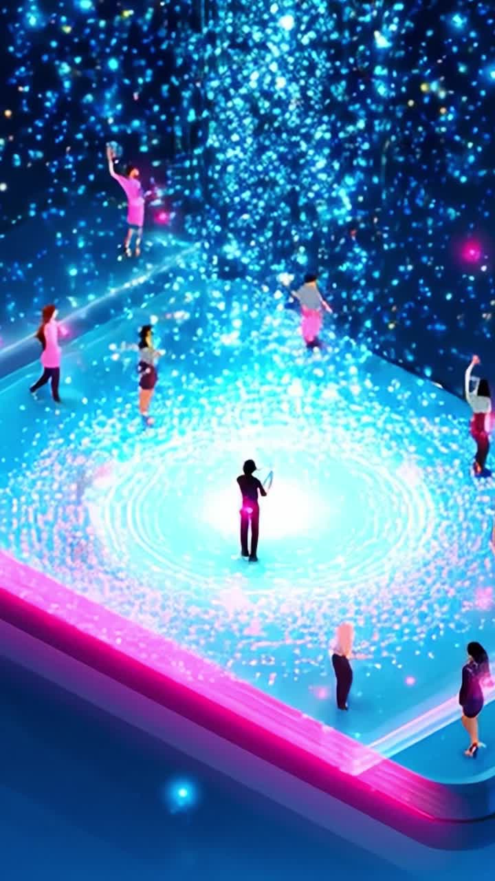 An incredible virtual performance features an enchanting display of vibrant colors, sparkling effects, and animated characters captivating the audience in a digital realm