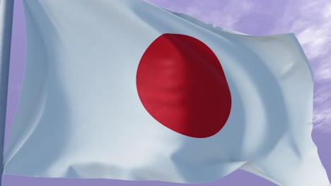 Zeitraffer-Der-Japanischen-Nationalflagge,-Die-Im-Wind-An-Einem-Blauen,-Bewölkten-Himmel-Aus-Nächster-Nähe-Weht