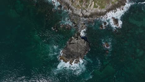 Aerial-birdseye-view-of-rocky-coastline-in-Samana-Bay-on-the-Caribbean-Island-of-the-Dominican-Republic