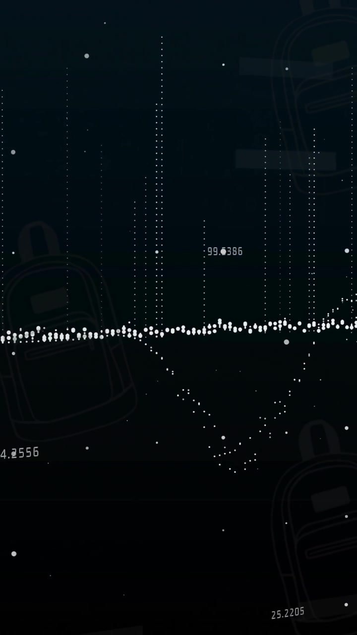 Animation of financial data processing on black background