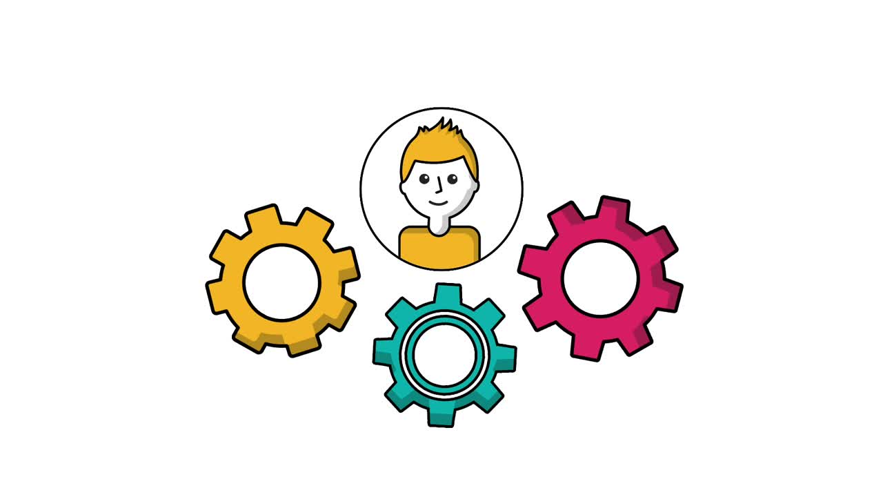 man on gears cogwheel team work concept