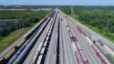 4k drone video of trains and locomotives in the csx winston train yard in lakeland, fl