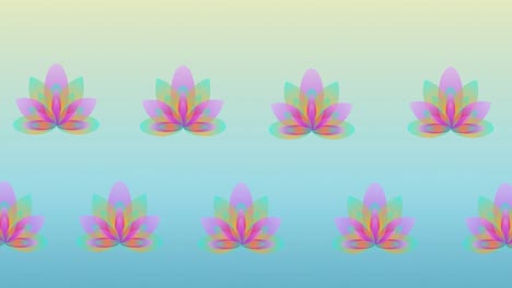 Komposition-Aus-Reihen-Von-Lotusblumen,-Die-Sich-Auf-Blauem-Hintergrund-Bewegen