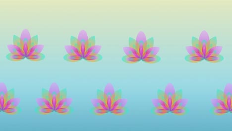 composición de filas de flores de loto que se mueven sobre un fondo azul