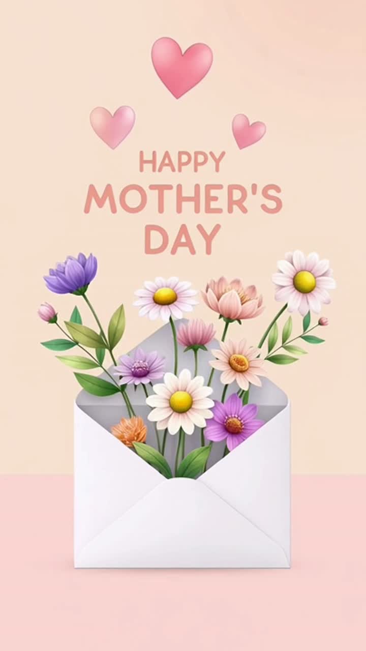 Happy mother's day greeting card animation with growing flowers