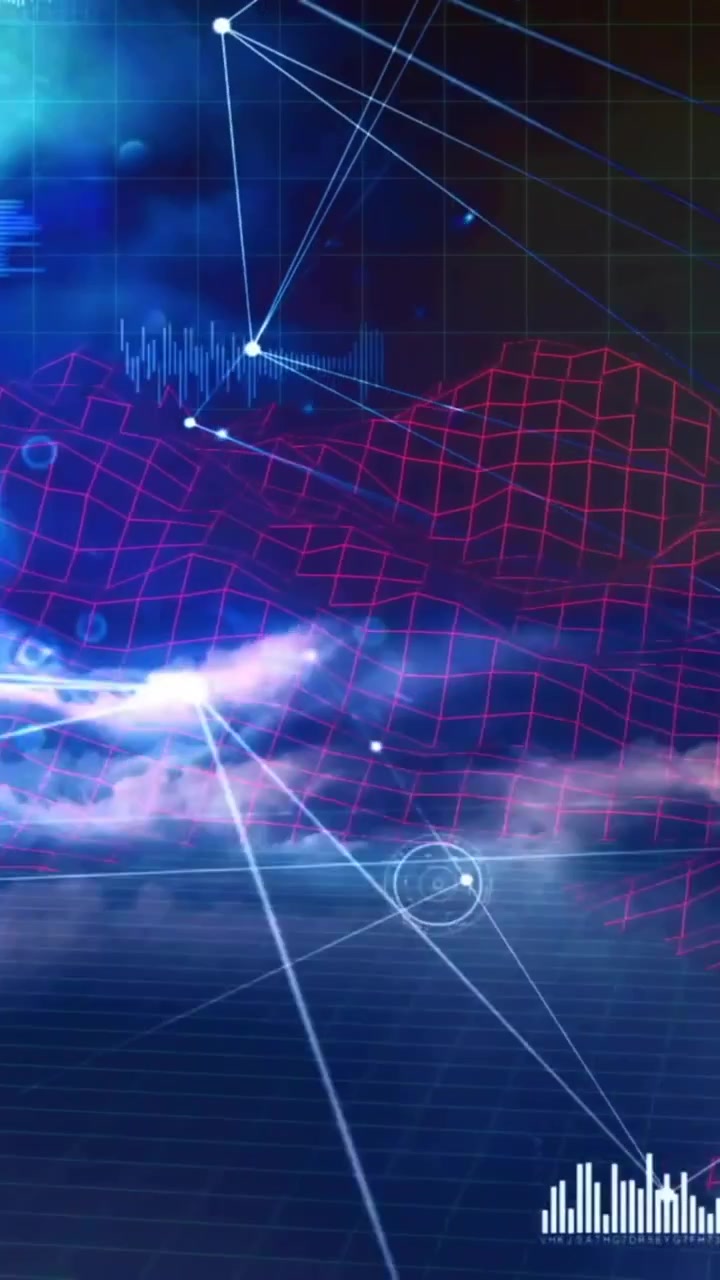 Animation of glowing lines and geometric shapes creating abstract digital landscape