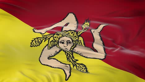 la bandera de sicilia (región de italia) ondeando en el viento con una textura de tela muy detallada. bucle sin costuras