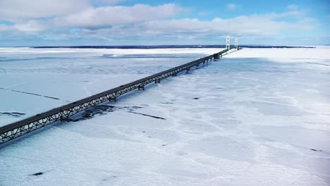 mackinac bridge winter aerial ascent with ice