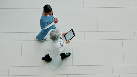 medical professionals discussing in hospital corridor