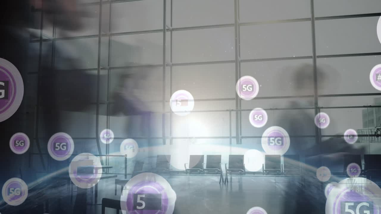 5gテキストのアニメーション ⁇ スコープのスキャン ⁇ 現代オフィスの人々のデータ処理