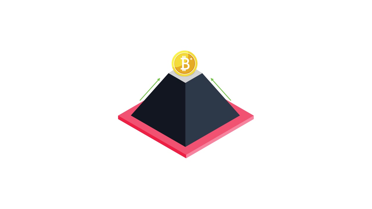 Animated Bitcoin Coin Rising on Top of a Pyramid