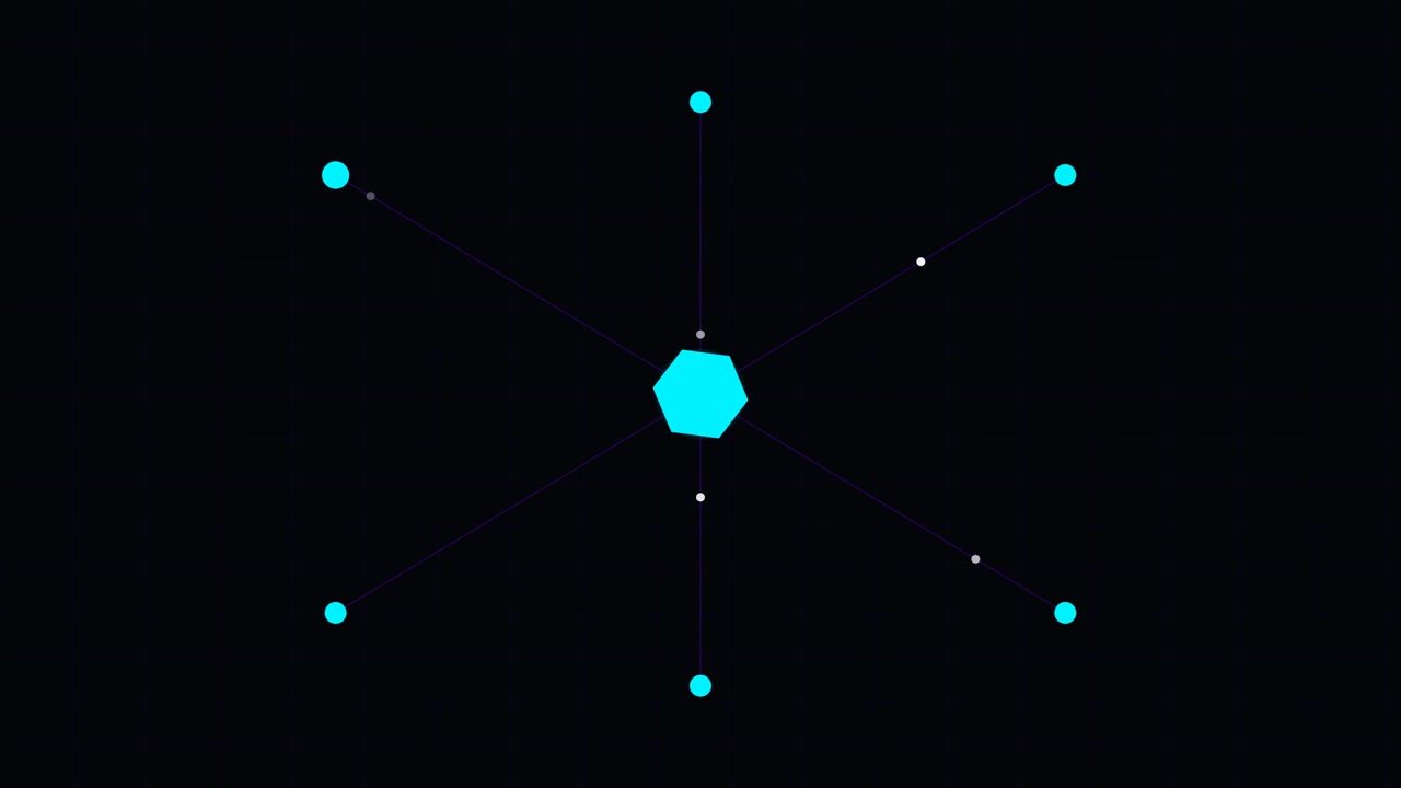 Abstract Digital Network Animation with Pulsing Hexagon and Connecting Nodes
