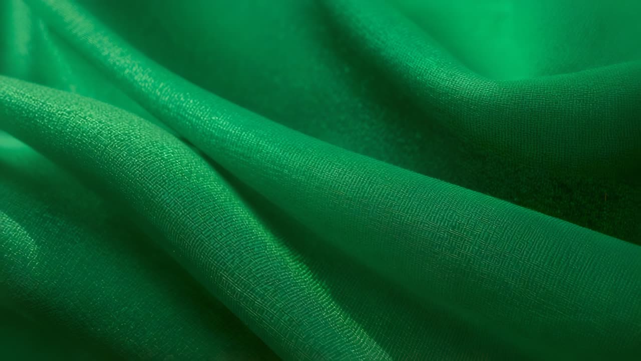 Shifting green fabric after small lighting change in studio, revealing folds and knit texture