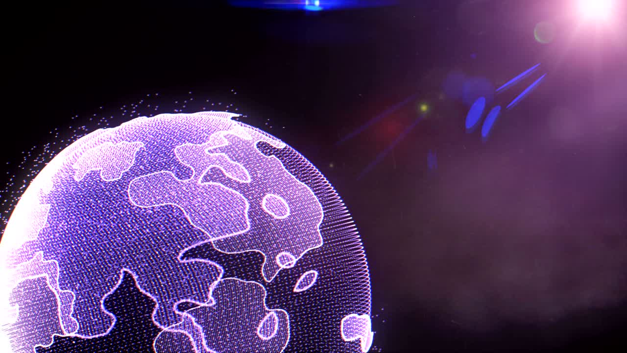 지구는 보라색 태양 플레어와 함께 회전합니다.