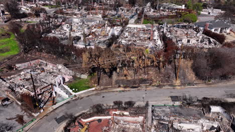 aerial view of a neighborhood devastated by wildfire