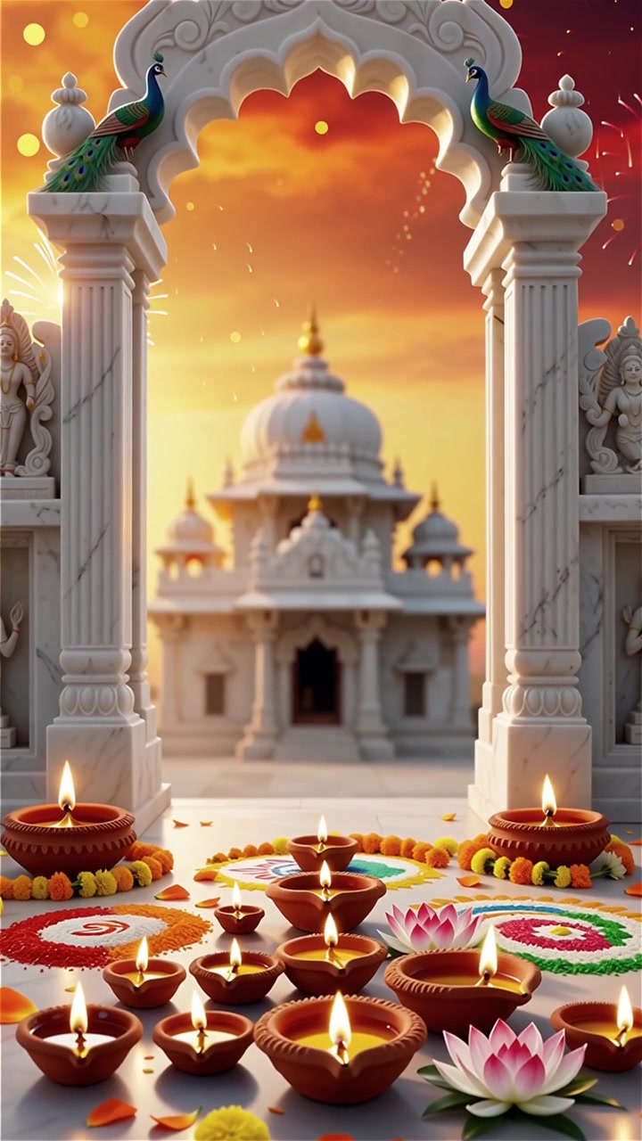 Sfondo del Festival Diwali con lanterne e decorazioni tradizionali Diyas.
