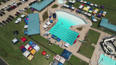 aerial topdown view of the city of siloam springs family aquatic center in arkansas, united states