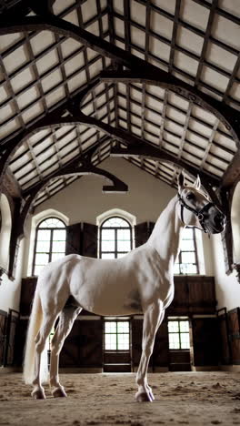 elegant white horse in a classic stable