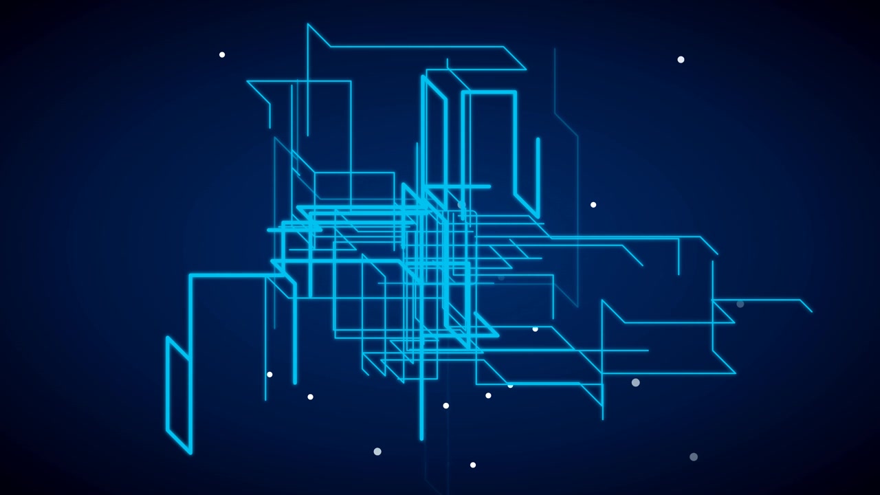 Abstract Digital Network Lines Expanding and Connecting on Dark Blue Background