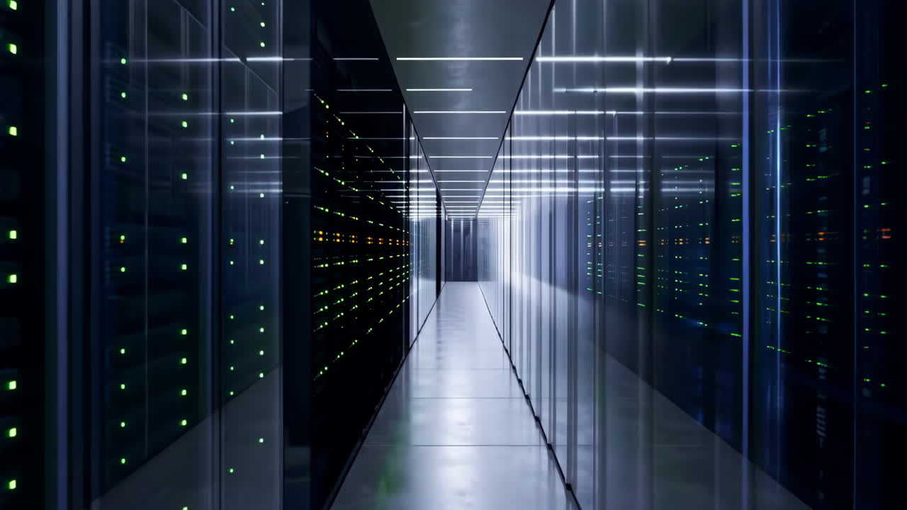 Modern Data Center Server Room Corridor