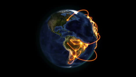 tierra con conexiones naranjas en movimiento con imagen de la tierra cortesía de nasa.org
