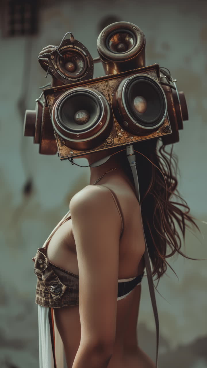 femmine con altoparlanti audio e cuffie fatte con ai