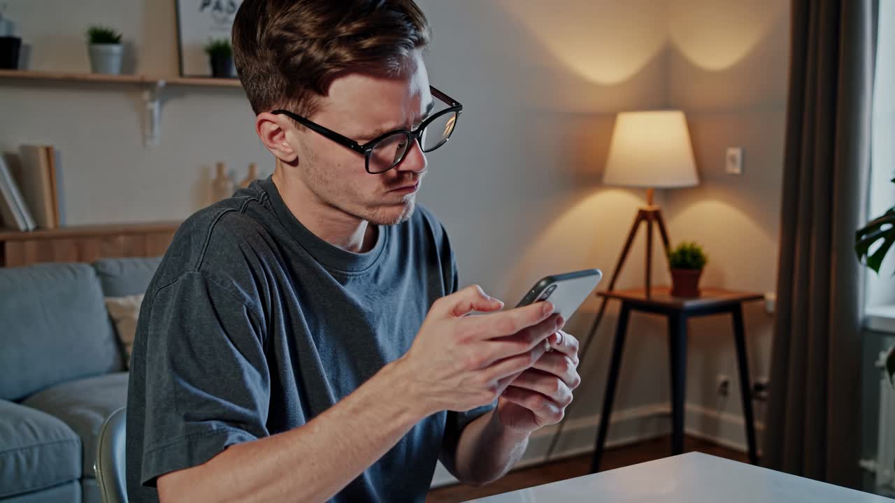 hombre usando teléfono inteligente en casa