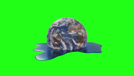 earth melting into water on green screen. global warming symbolic animation.