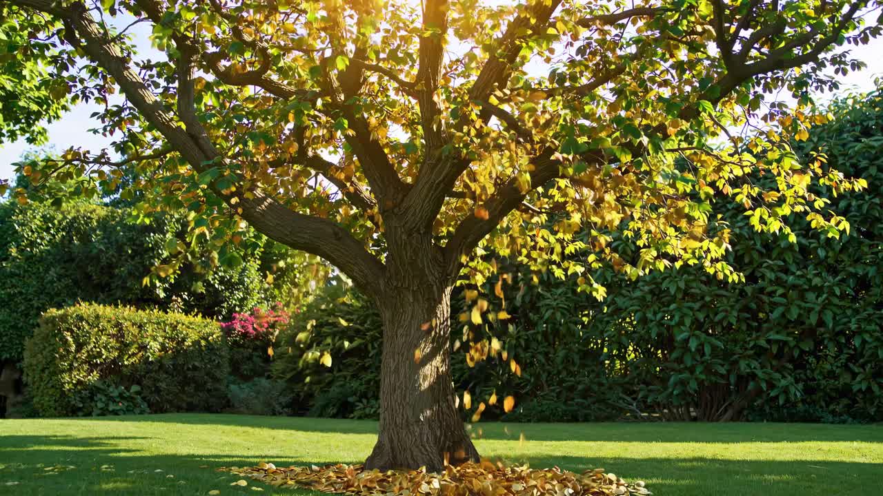 Autumnal Garden with Deciduous Tree