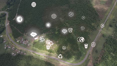 Futuristic-aerial-drone-view-of-the-forest-coverage