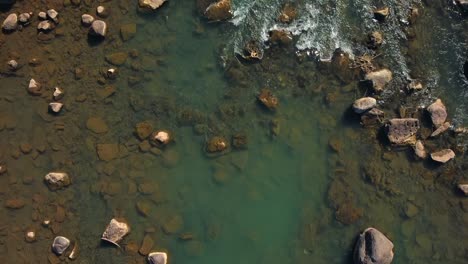 Top-Down-View-of-Animas-River-in-Durango,-Colorado-at-Low-Water