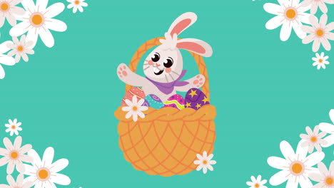 cute easter bunny in a basket with eggs