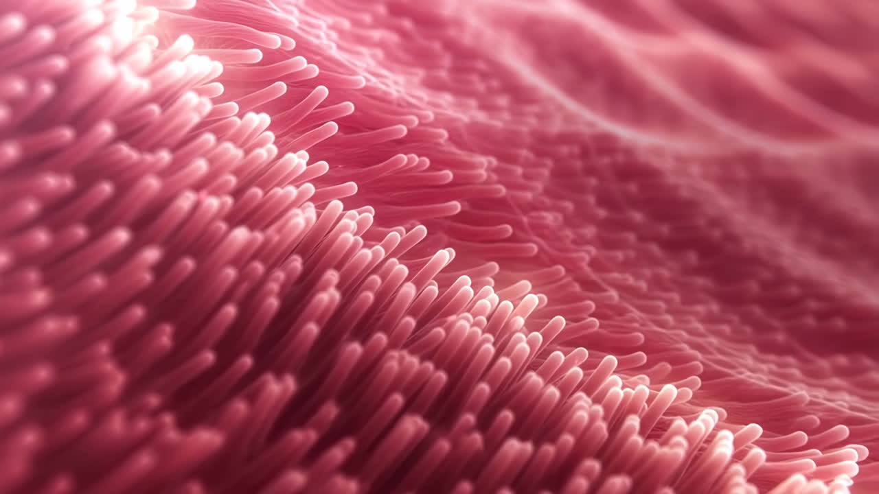 Vista microscópica de vellosidades o cilios en tejido biológico