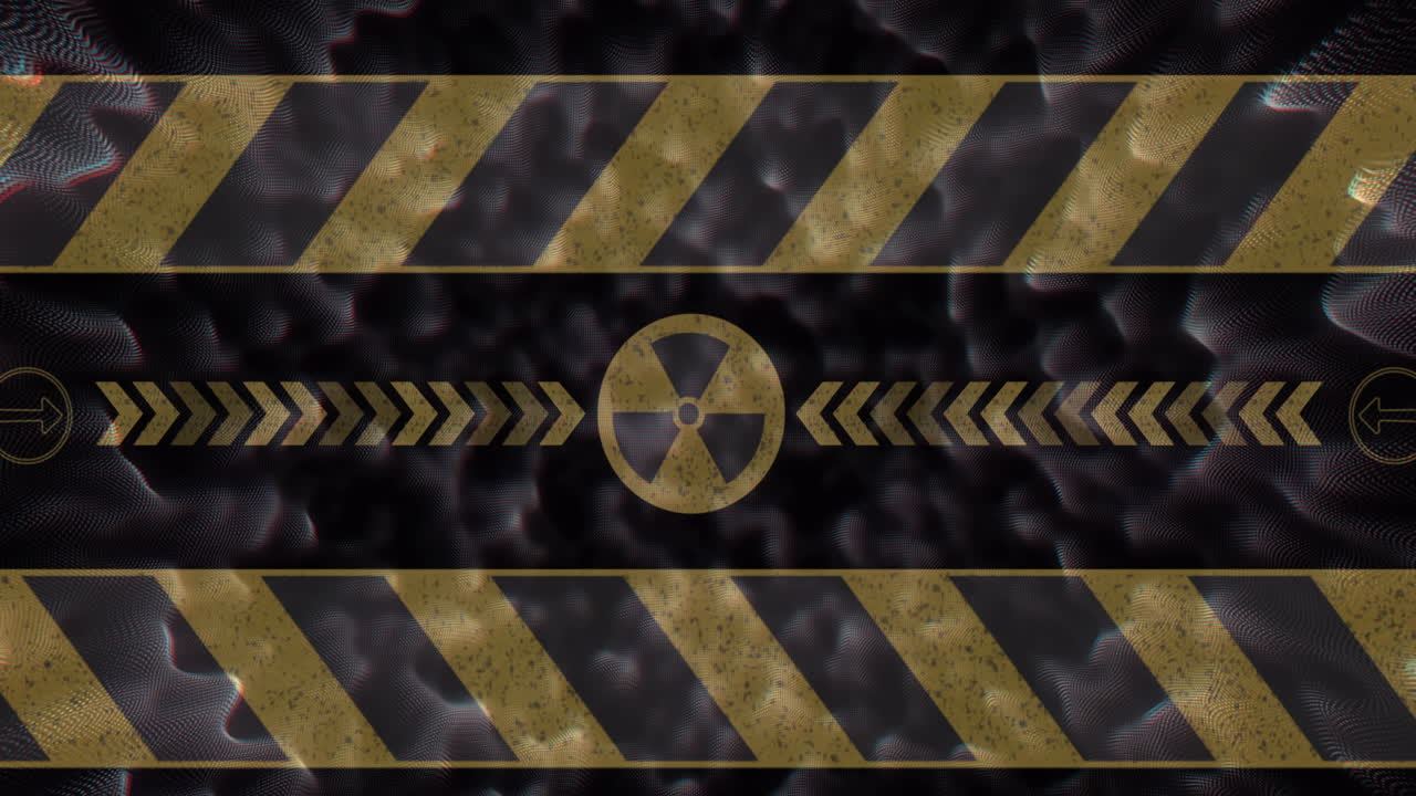 검은색 배경의 모양 위에 방사능 기호의 애니메이션