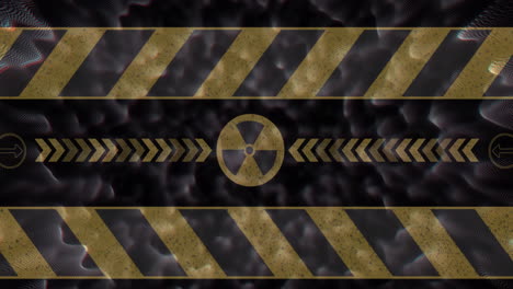animación de un símbolo radiactivo sobre formas sobre un fondo negro