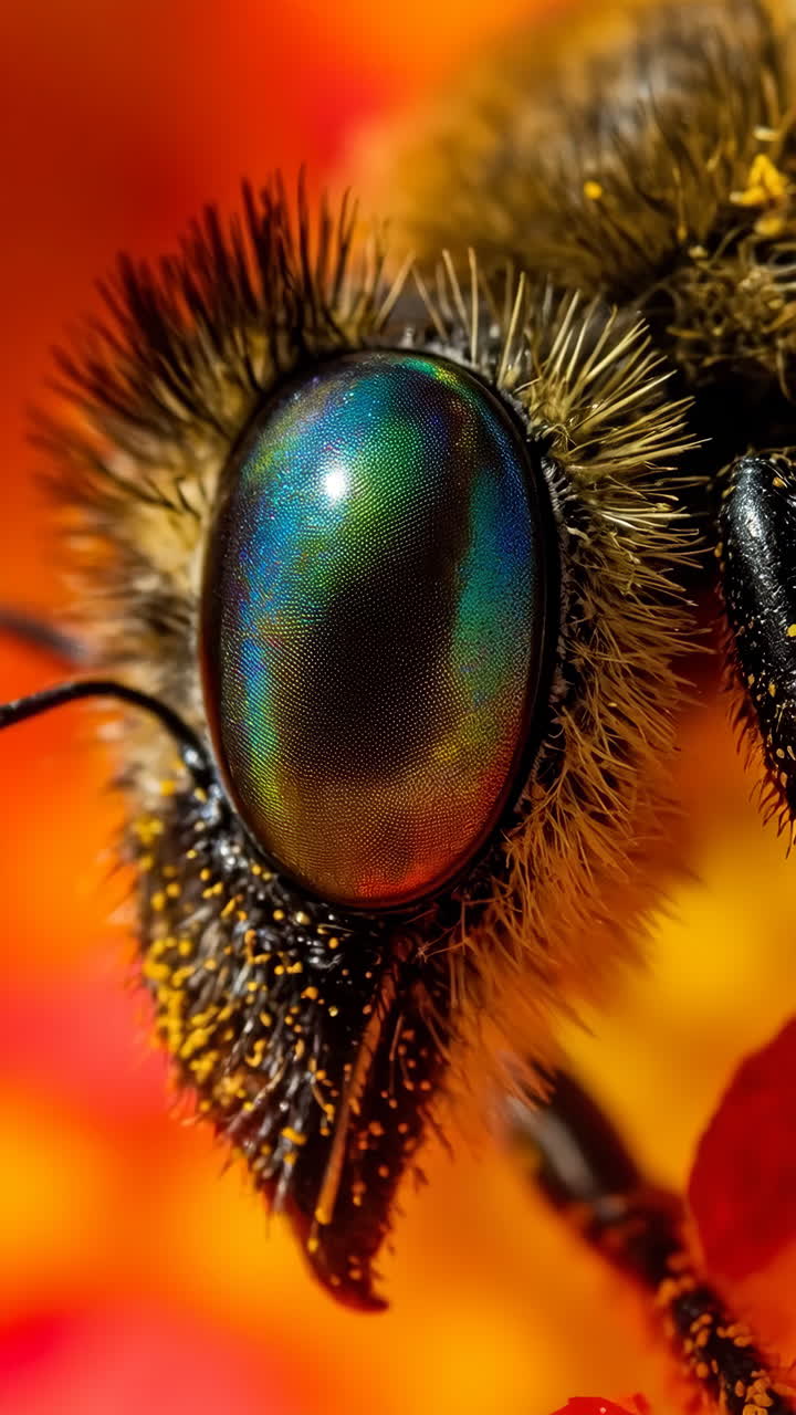 Macro Close-up of an Insect's Iridescent Compound Eye
