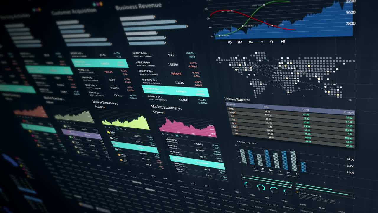 Dynamic data visuals for business info graphics, animated charts, and data-driven insights for a business meeting mock-up. Explore the world of trading, stock exchanges, and crypto