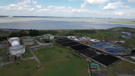 Motney-hill-sewage-treatment-works-Gillingham-Kent-UK-low-drone-aerial-view