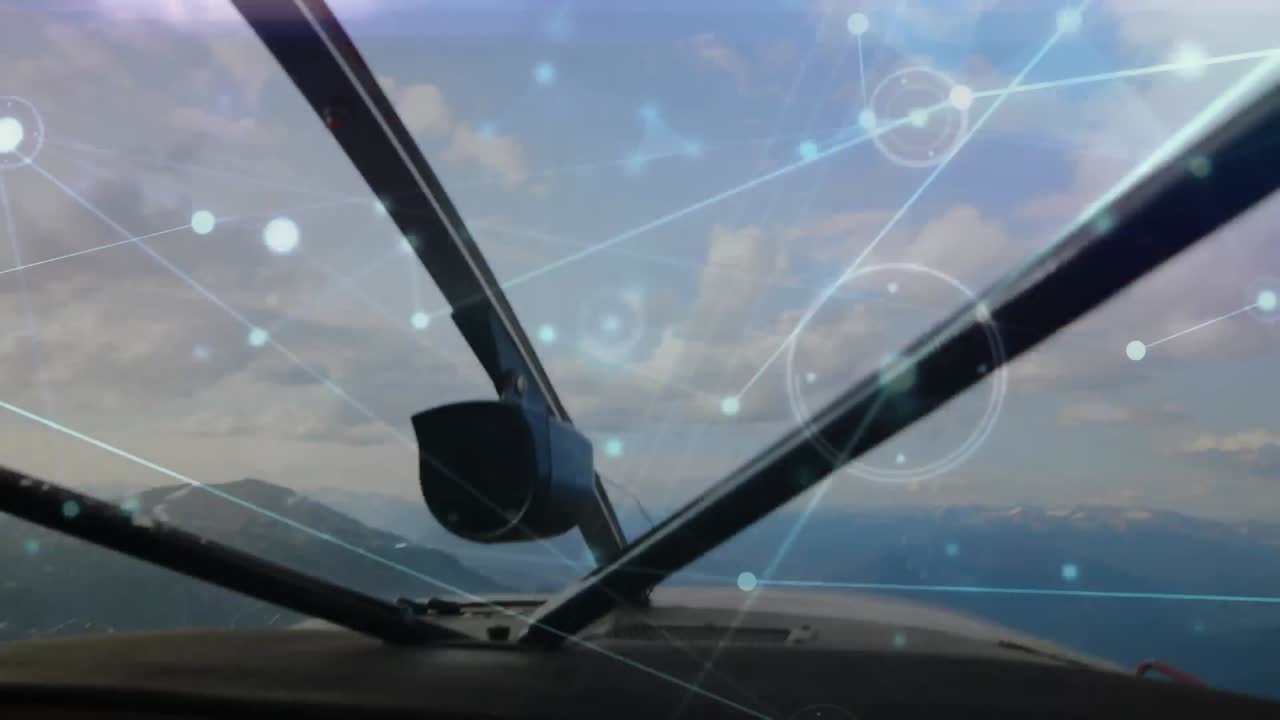 비행기 위의 연결 네트워크의 애니메이션