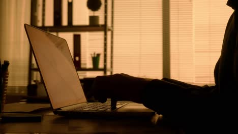 persona que trabaja en una computadora portátil en una oficina