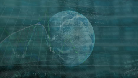 animation of financial data processing over globe spinning