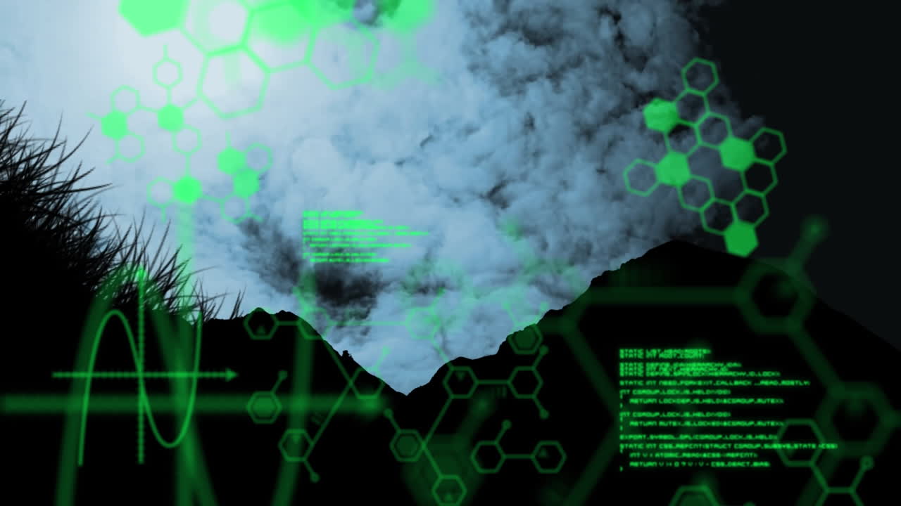 구름이 있는 하늘 위에서 데이터 처리의 애니메이션