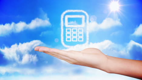 diseño de nube de teléfono de presentación de la mano